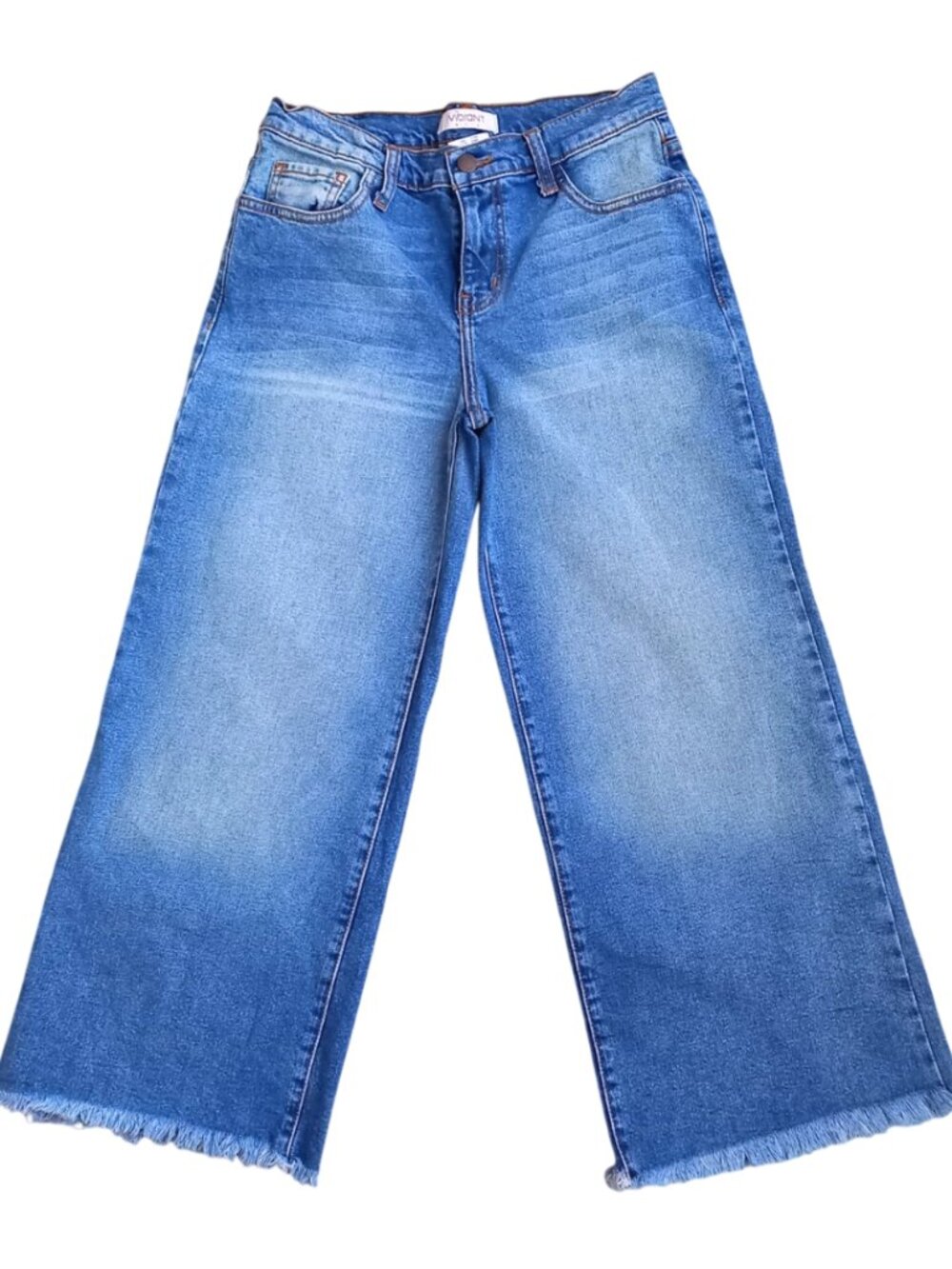 Vibrant M.I.U. Crop Wide Leg Jeans - Raw Frayed Hem Denim Pants, Size S